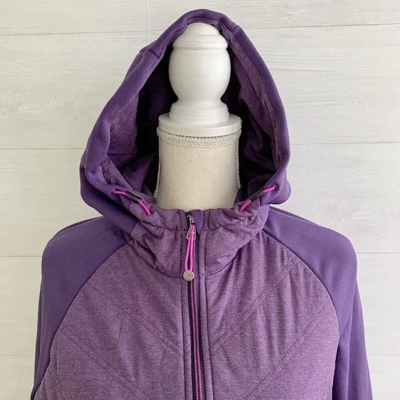 Athleta - Jump & Jive Purple Primaloft quilted stretch long hooded jacket, M - Picture 2 of 6